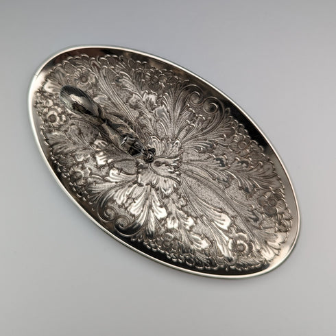 British Vintage Silver Plated Squirrel Decoration Oval Dish Seba